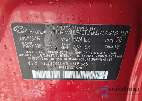 2020 Hyundai Elantra Sel z USA, uszkodzony, nr VIN 5NPD84LF1LH505585